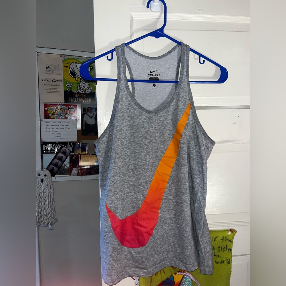 Nike Gray Tank Top with Multicolor Swoosh